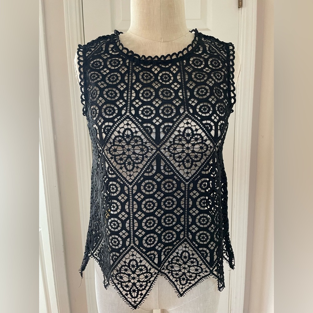 Black lace top from Anthropologie